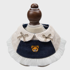 Navy Denim Dog Bandana With Bear Embroidery