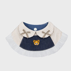 Navy Denim Dog Bandana With Bear Embroidery
