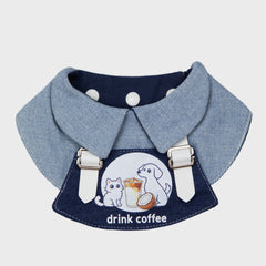 Denim Collar Pet Bandana With Cartoon Print