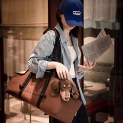 Brown Pet Carrier Tote Bag, Extended Travel Shoulder Bag for Small Dog City Walk
