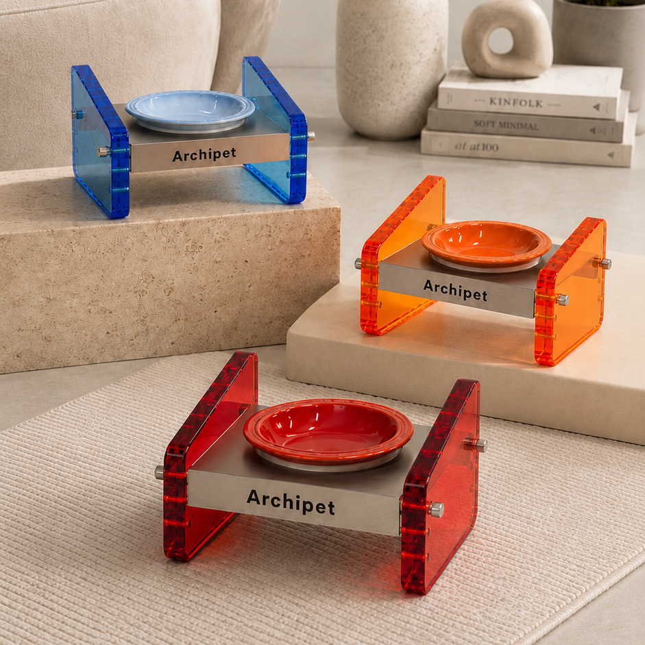 Colorful acrylic dog bowl stand with stainless steel pet bowl