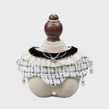 Elegant Tweed Pet Bandana With Faux Pearl Pendant & Satin Bow, black-white mixed tweed luxury dog scarf, mannequin display
