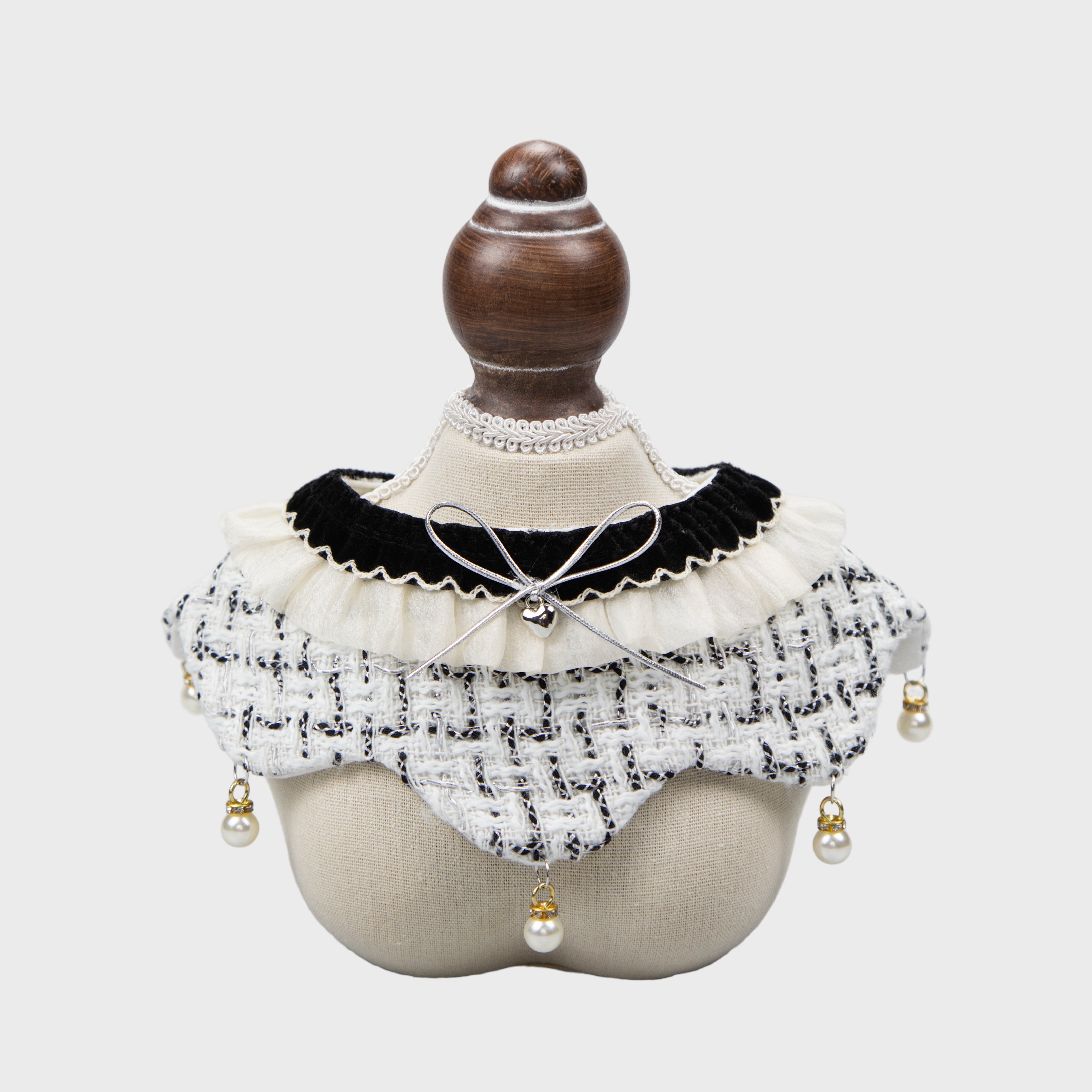 Elegant Tweed Pet Bandana With Faux Pearl Pendant & Satin Bow