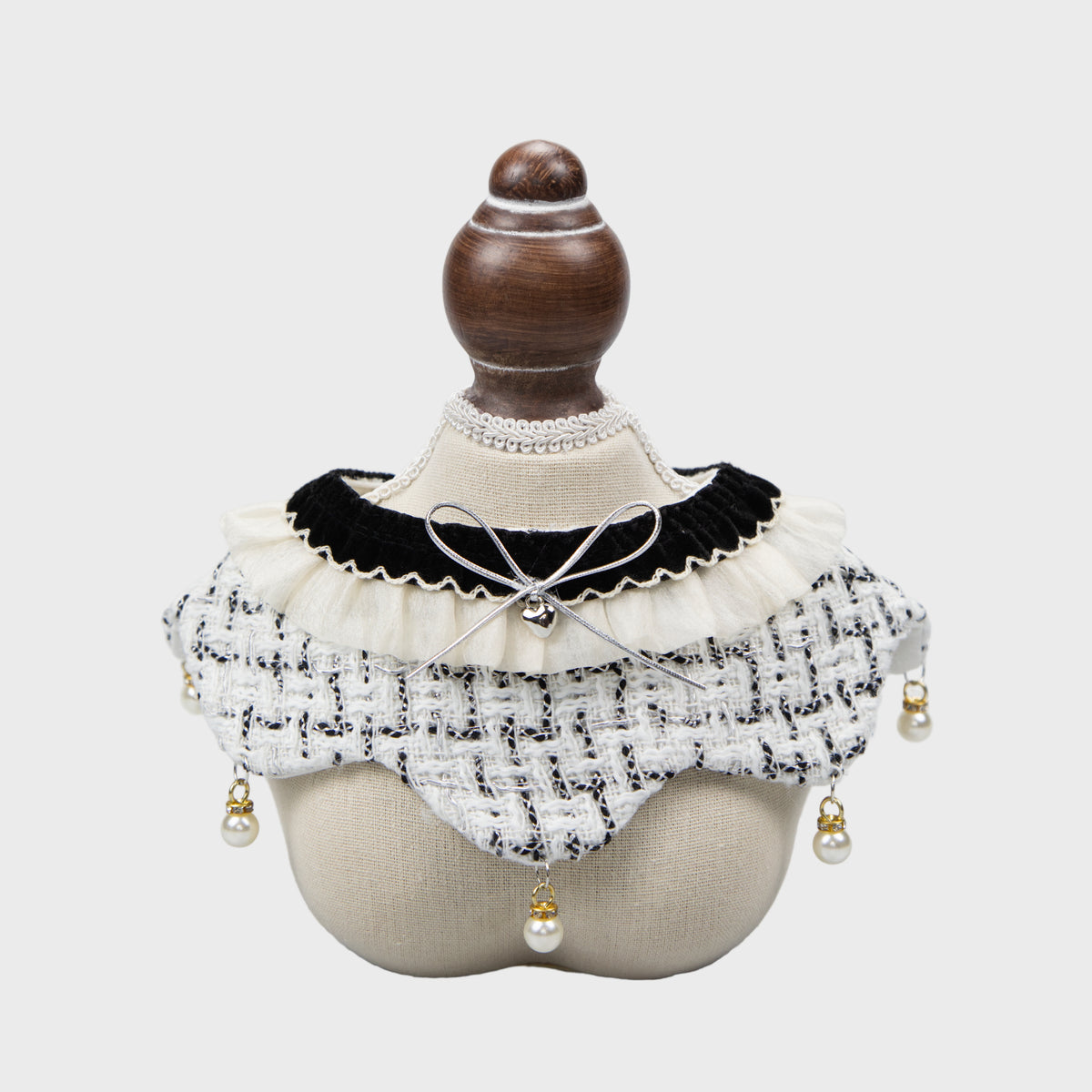 Elegant Tweed Pet Bandana With Faux Pearl Pendant & Satin Bow