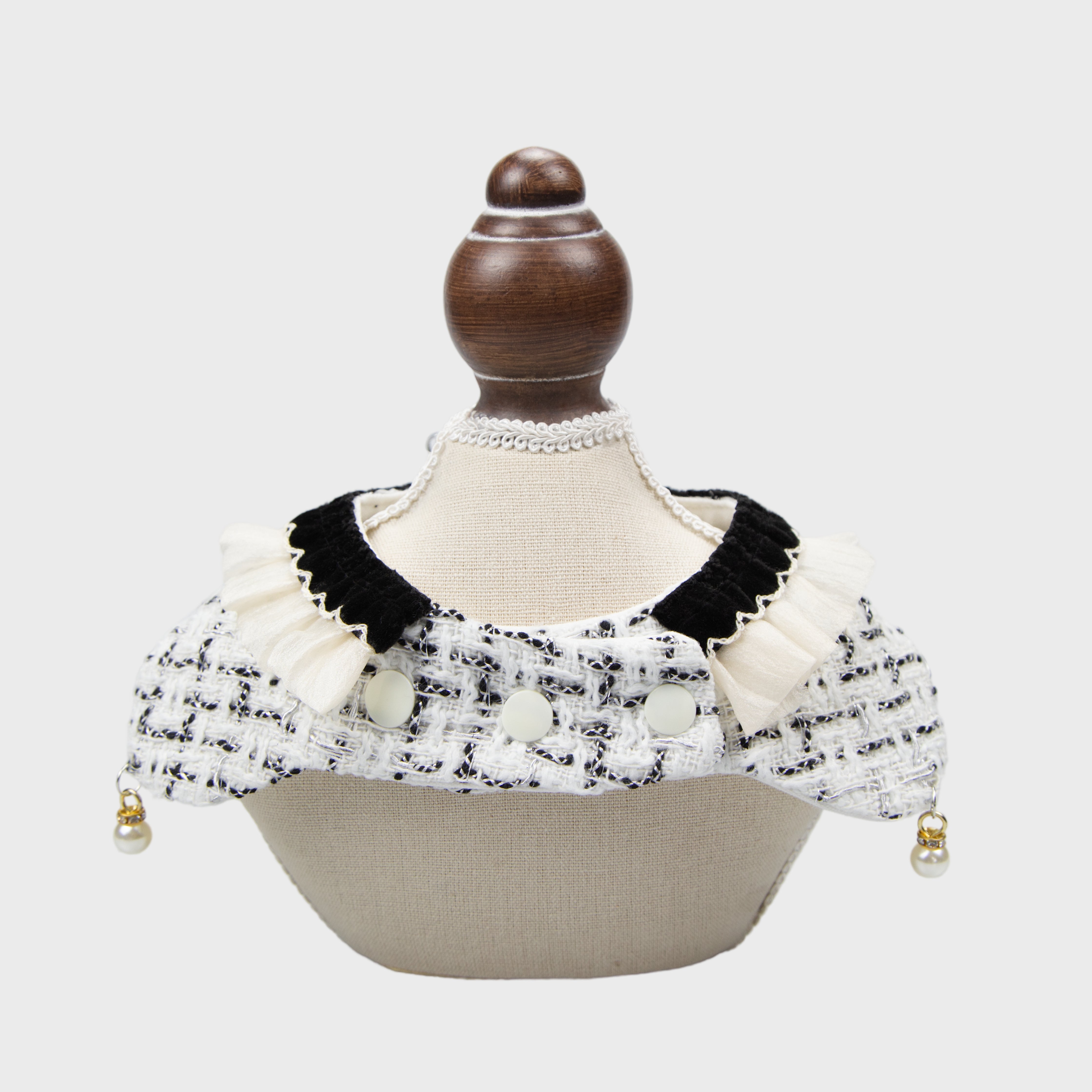 Elegant Tweed Pet Bandana With Faux Pearl Pendant & Satin Bow