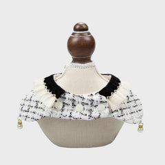 Elegant Tweed Pet Bandana With Faux Pearl Pendant & Satin Bow