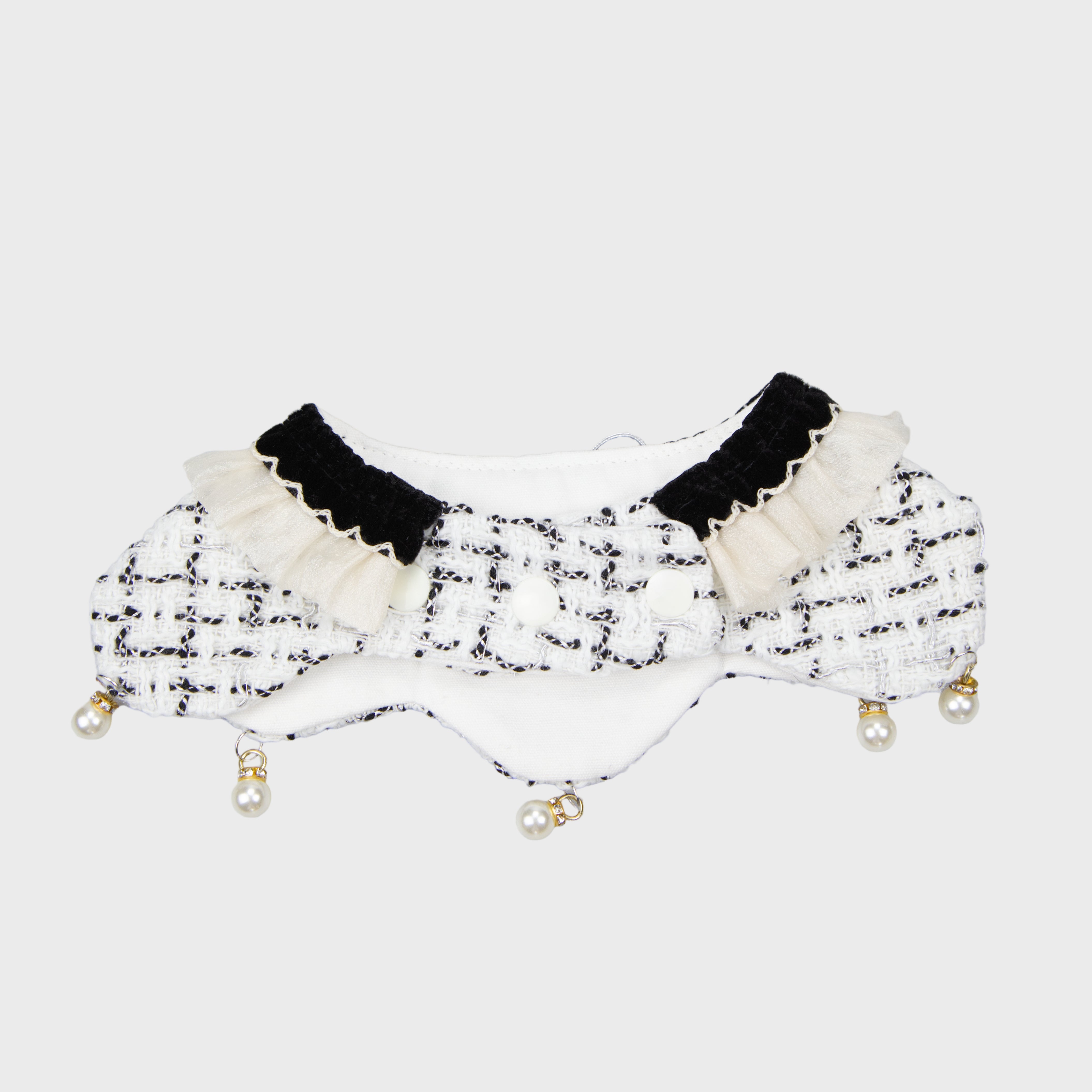 Elegant Tweed Pet Bandana With Faux Pearl Pendant & Satin Bow