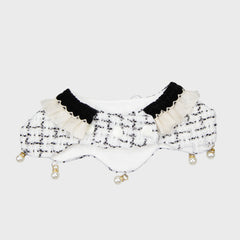Elegant Tweed Pet Bandana With Faux Pearl Pendant & Satin Bow