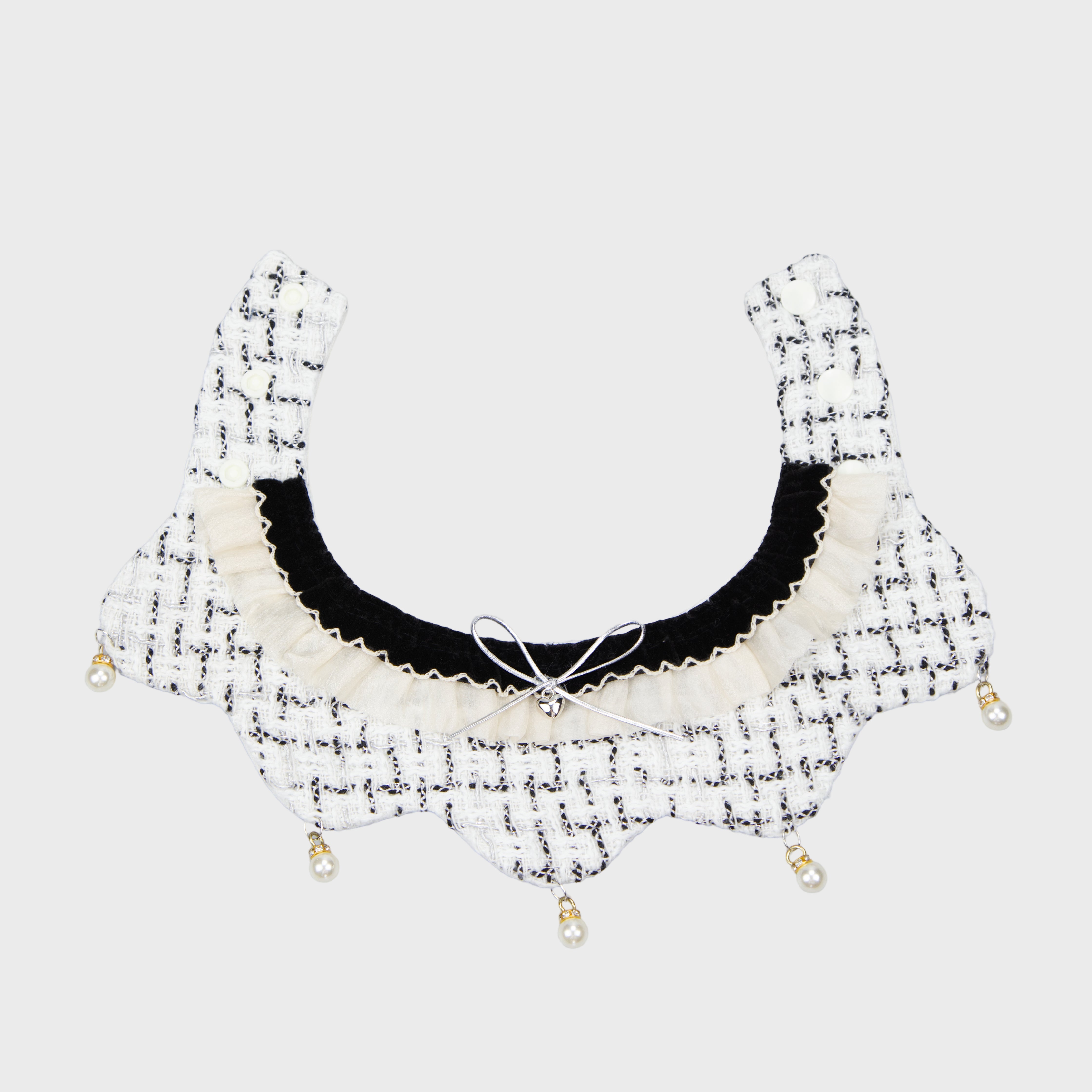 Elegant Tweed Pet Bandana With Faux Pearl Pendant & Satin Bow
