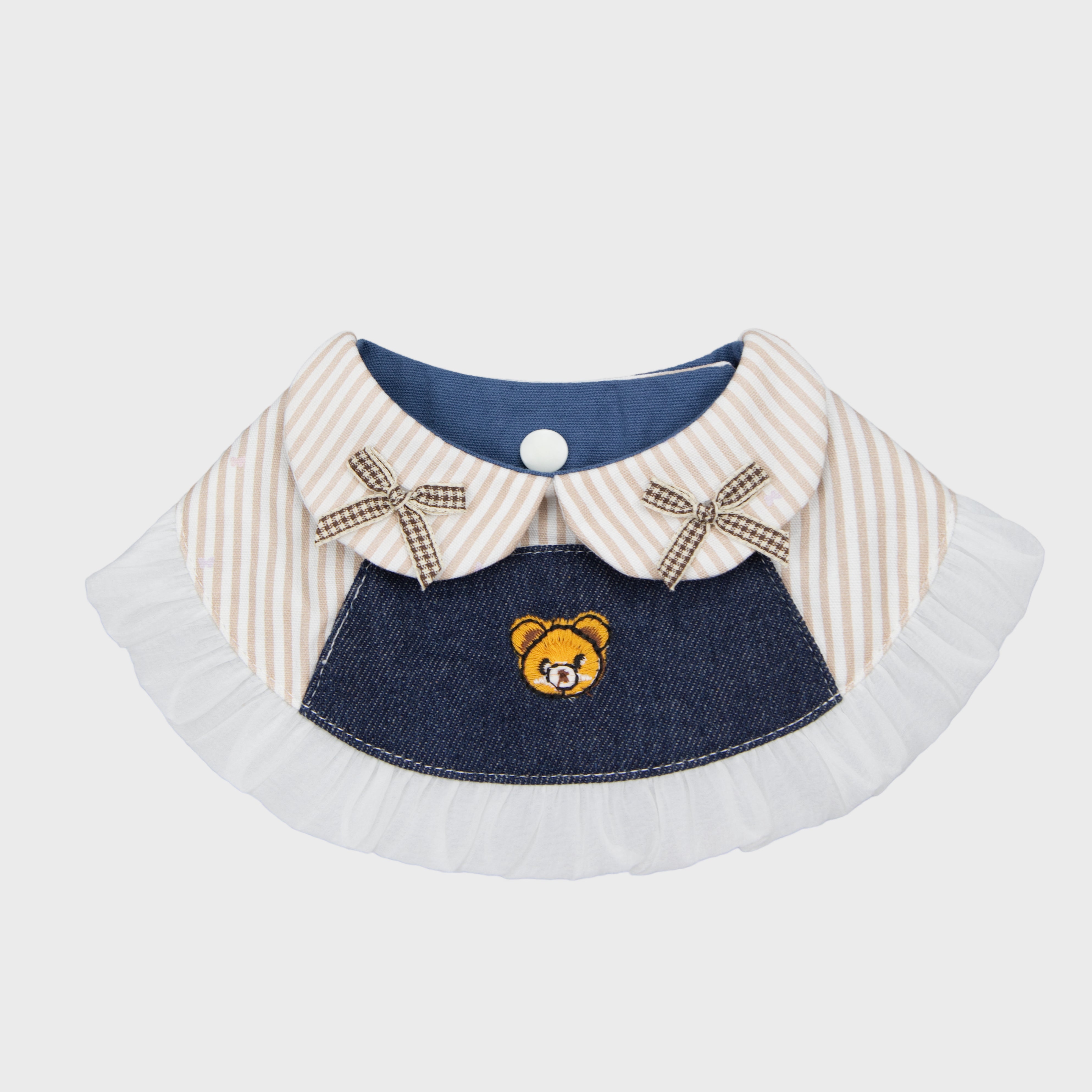 Navy Denim Dog Bandana With Bear Embroidery