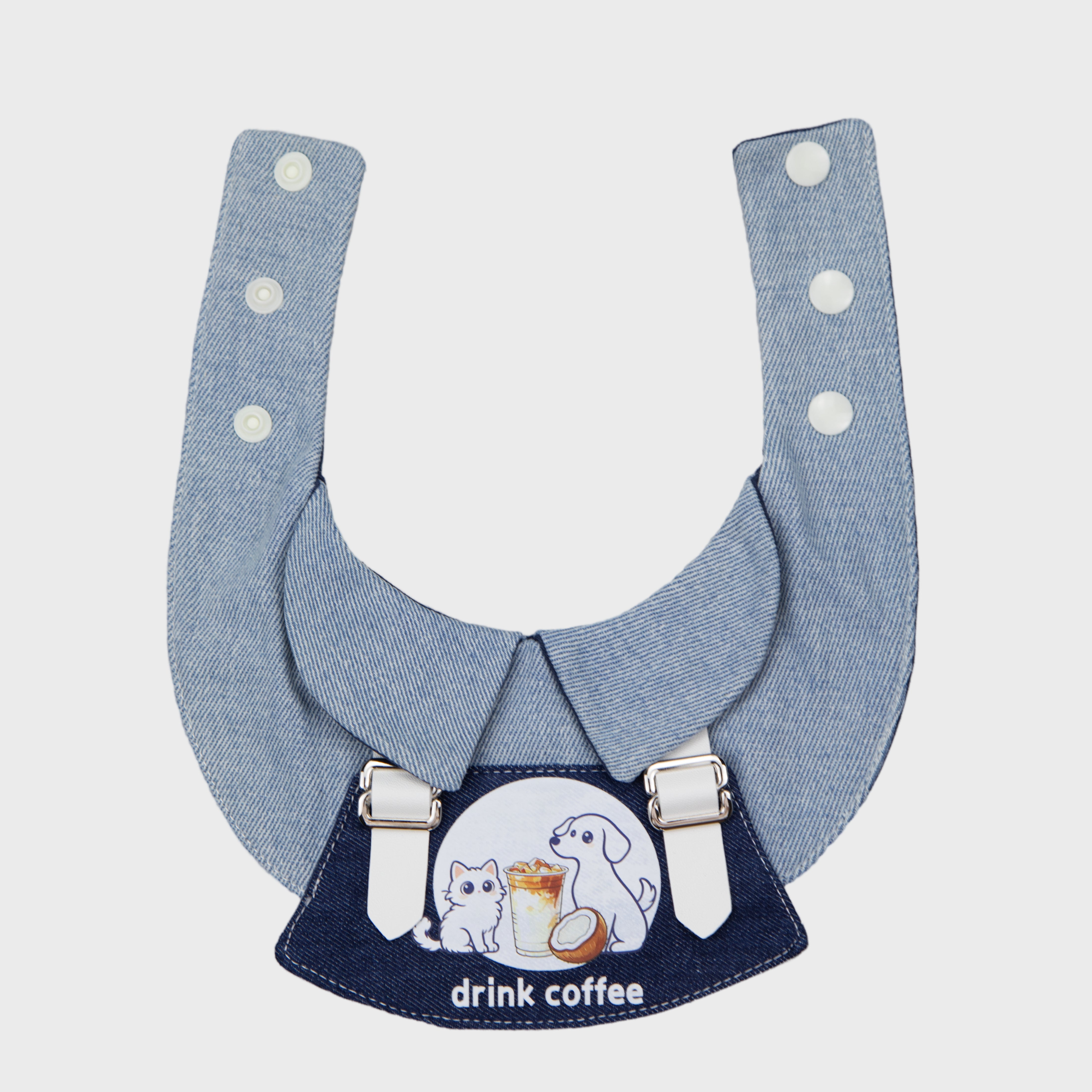 Denim Collar Pet Bandana With Cartoon Print