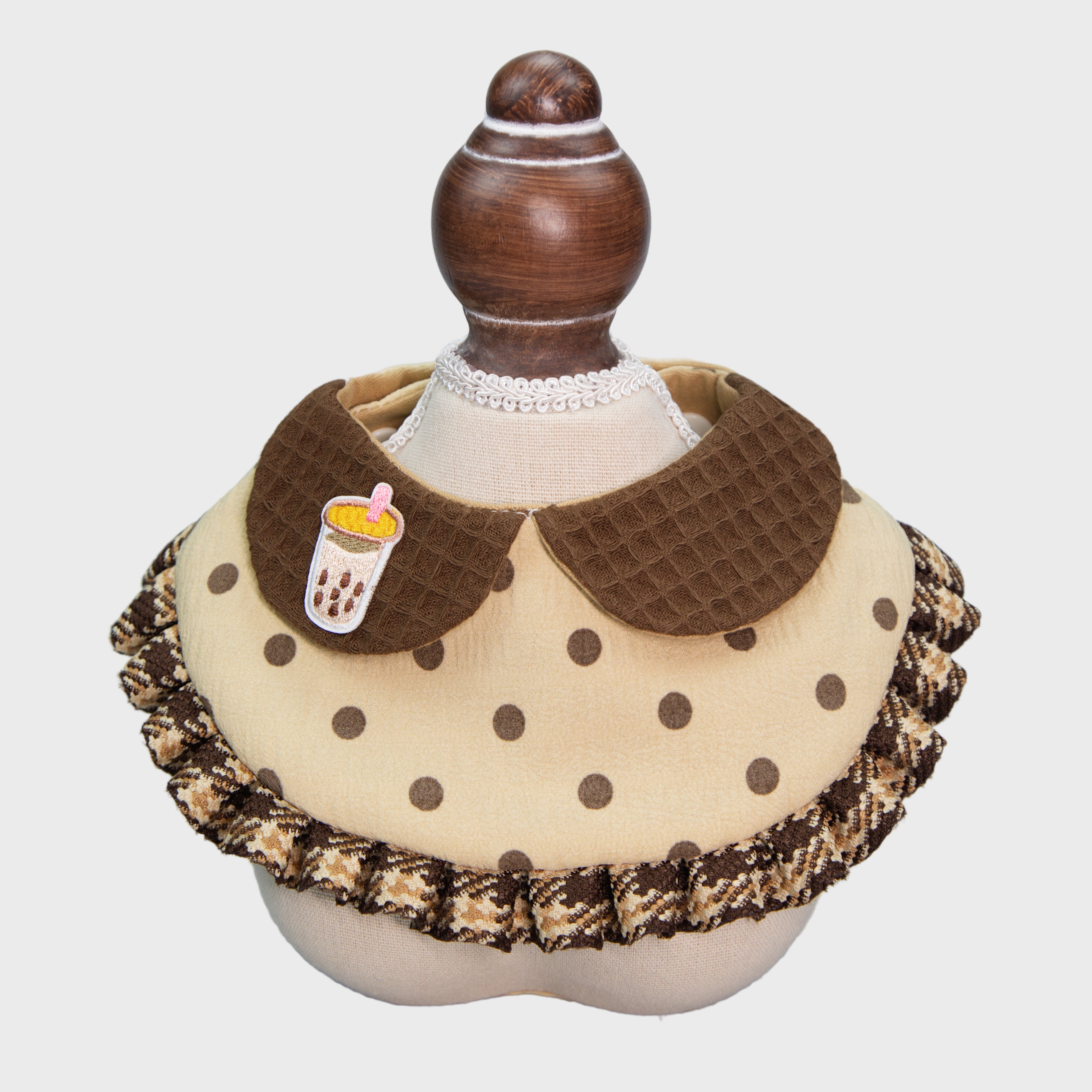 Polka Dot Milk Tea Embroidery Pet Bandana