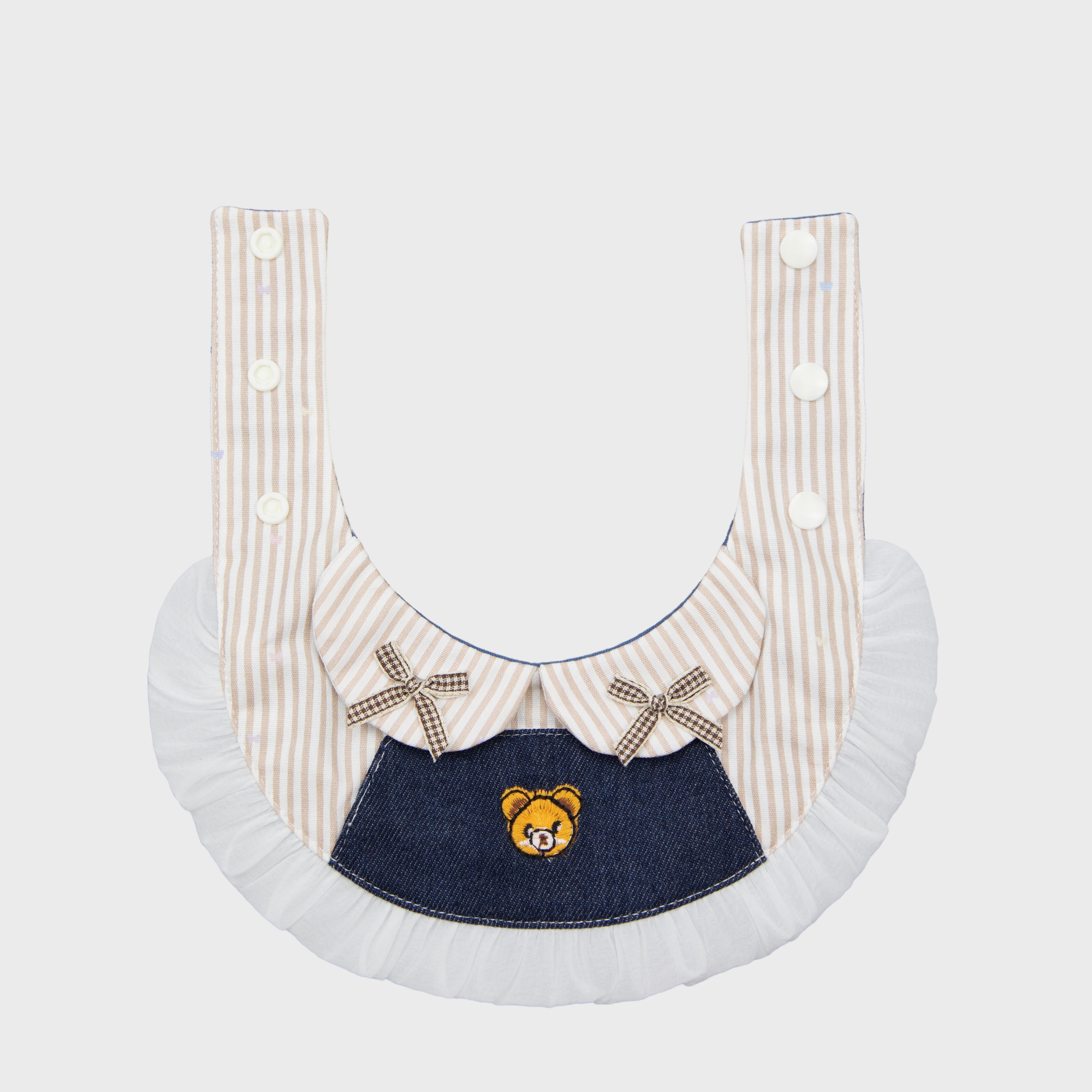 Navy Denim Dog Bandana With Bear Embroidery