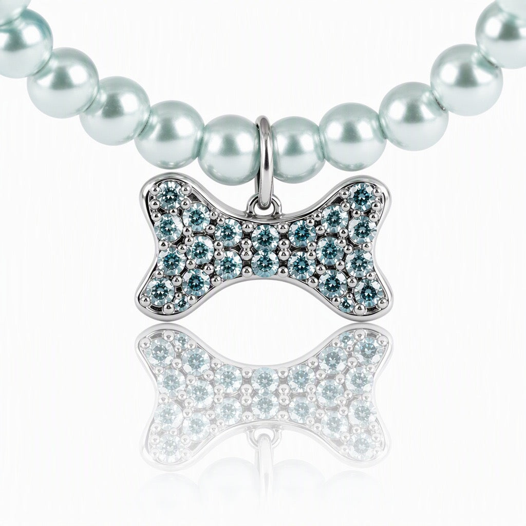 Pearl Pet Necklace with Crystal Bone Charm for Dogs and Cats