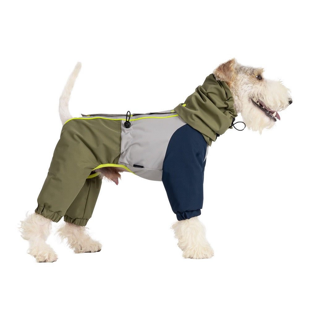 4 Leg Dog Raincoat Full Coverage Waterproof Windproof Dog Rain Jacket White Background