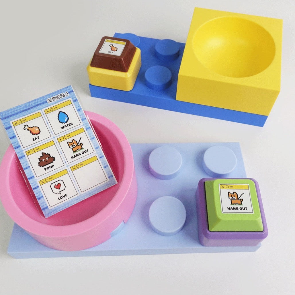 Full‑function DIY pet station with food bowl, water bowl and pet talking button, all PawHavens modules available for individual purchase