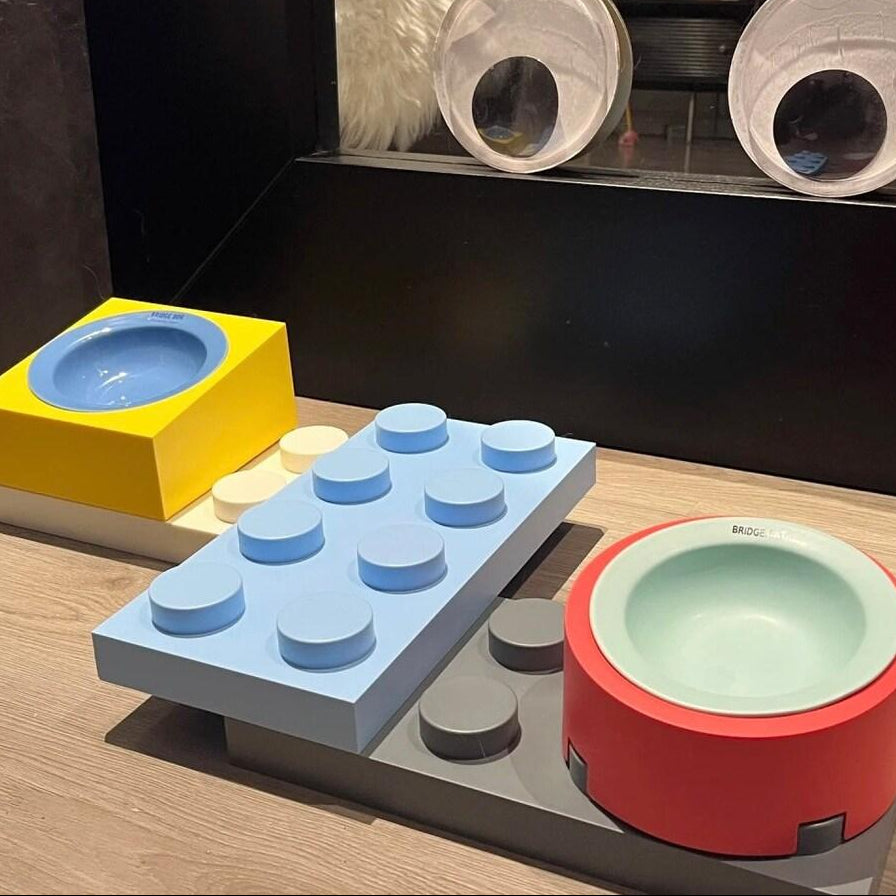 DIY custom modular building block pet feeding station, mix and match separate PawHavens pet feeder components for cats and dogs