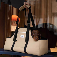 Beige Extended Pet Travel Tote Bag, Soft Pet Carrier for Small Dogs and Cats Outdoor Trip
