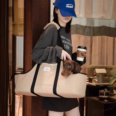 Beige Pet Travel Tote Shoulder Carrier Bag with Support Cushion for Small Pets