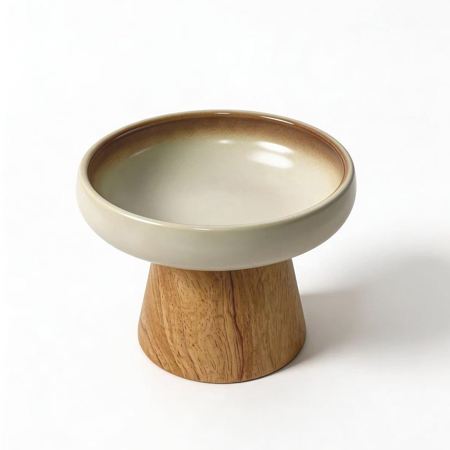 Elevated ceramic cat feeding bowl, single unit product photo on plain white background