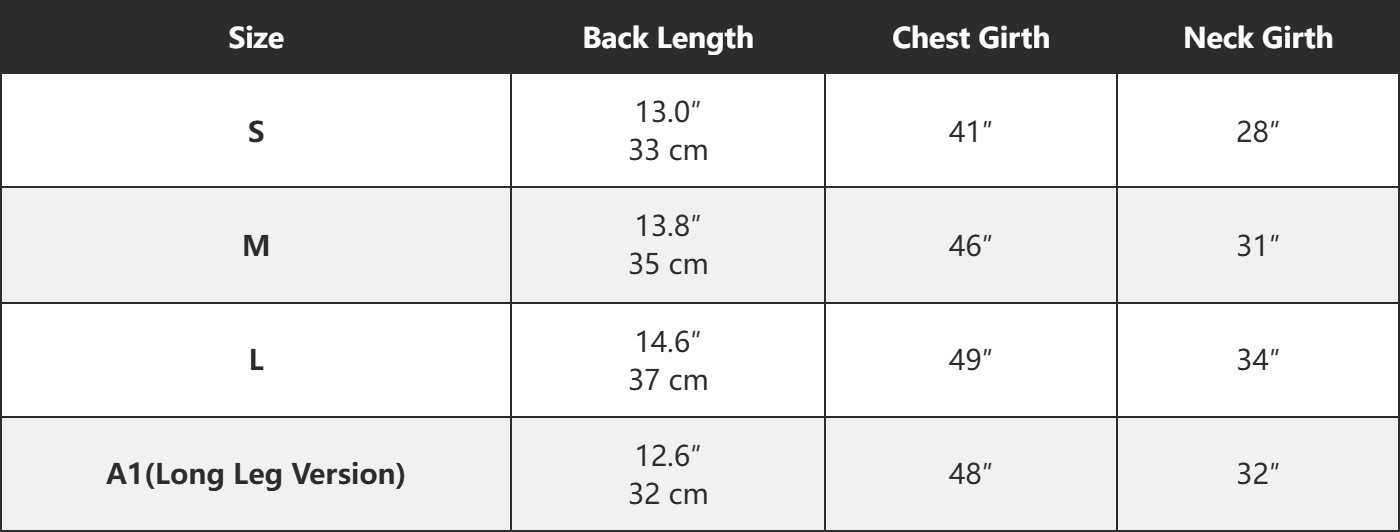 dog-cooling-vest-size-chart-measurement-guide, Size chart for lightweight summer dog cooling vest, dog clothes measurement guide