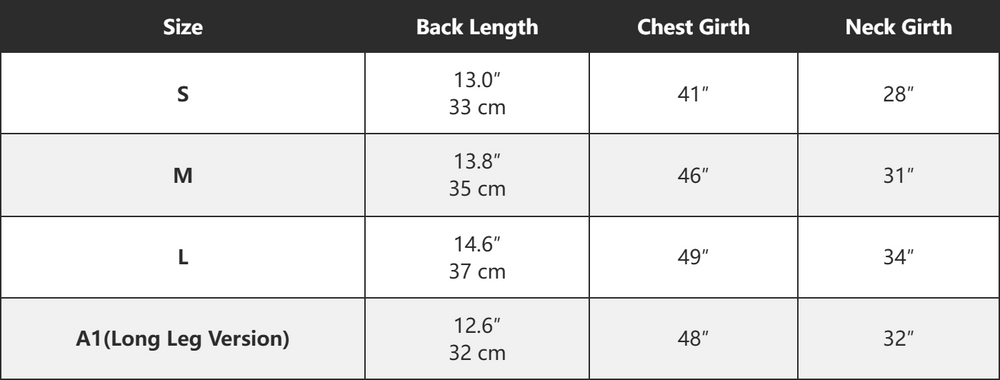 dog-cooling-vest-size-chart-measurement-guide, Size chart for lightweight summer dog cooling vest, dog clothes measurement guide
