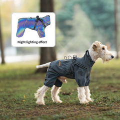 Four legged waterproof dog rain jacket with built-in harness outdoor