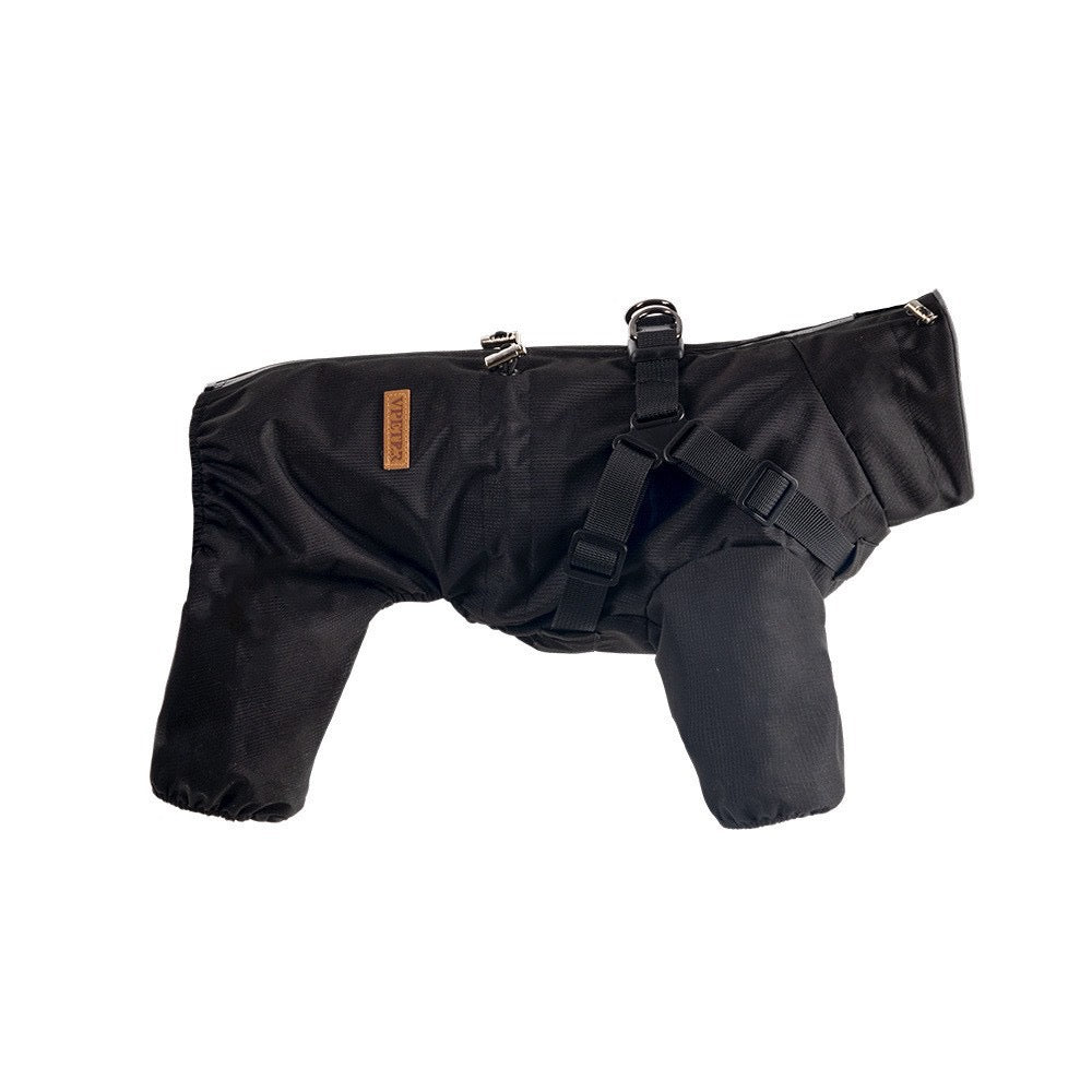 Black dog four-legged rain suit flat view