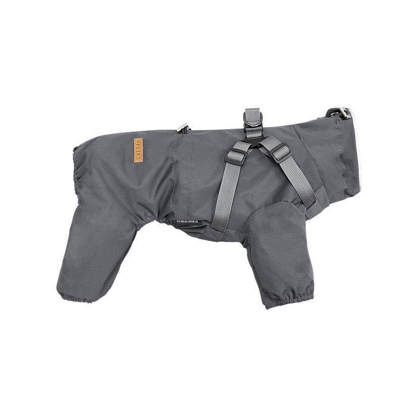 Grey dog waterproof four legs raincoat flat product image