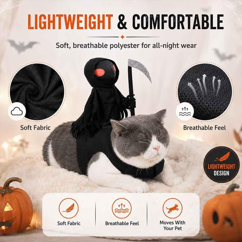 Lightweight & comfortable Grim Reaper pet Halloween costume, soft breathable fabric for dogs and cats