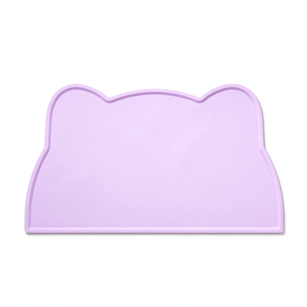 Solid lavender purple cat ear silicone pet feeding mat