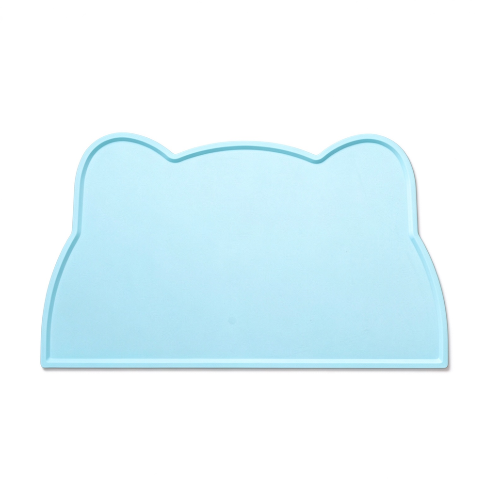 Solid light blue cat ear shaped silicone pet feeding mat