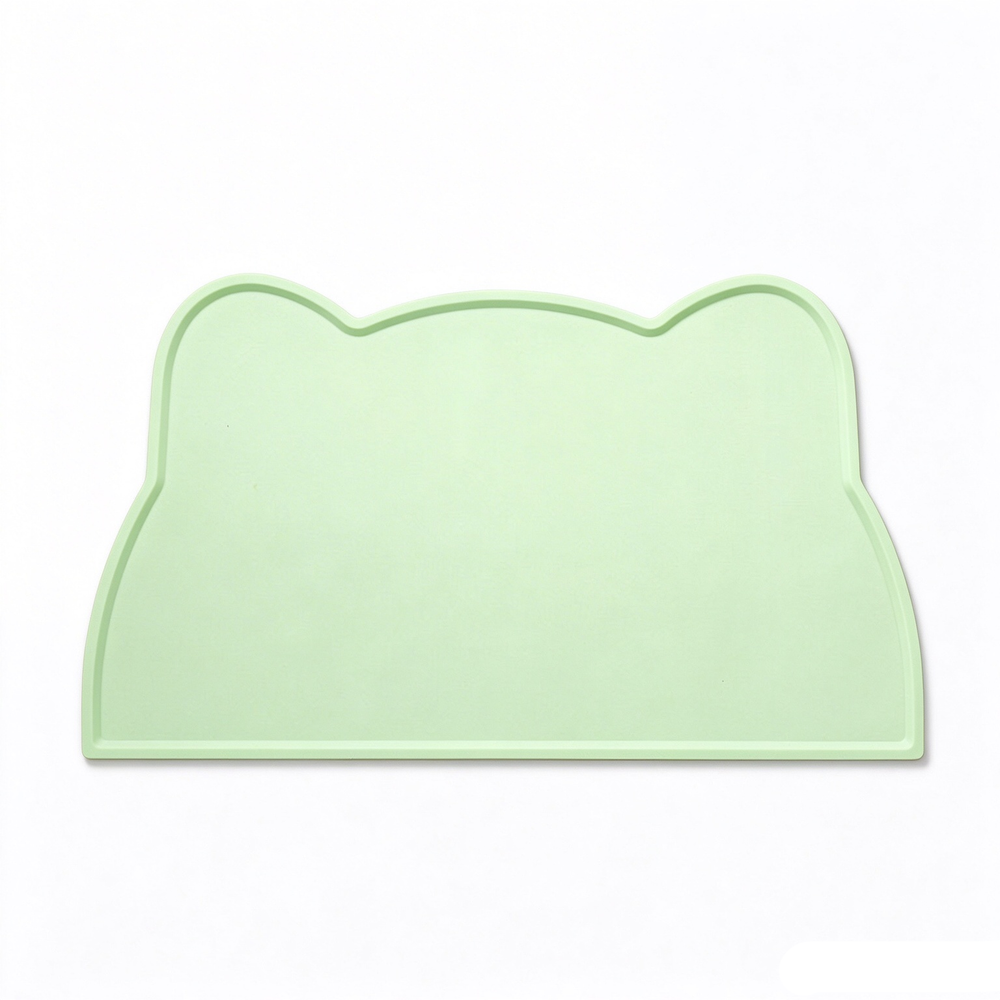 Solid light green cat ear silicone pet feeding mat