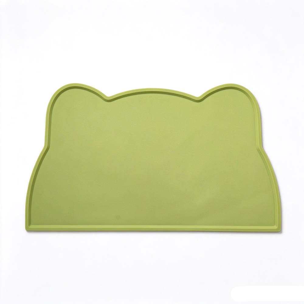 Solid olive green cat ear silicone pet feeding mat