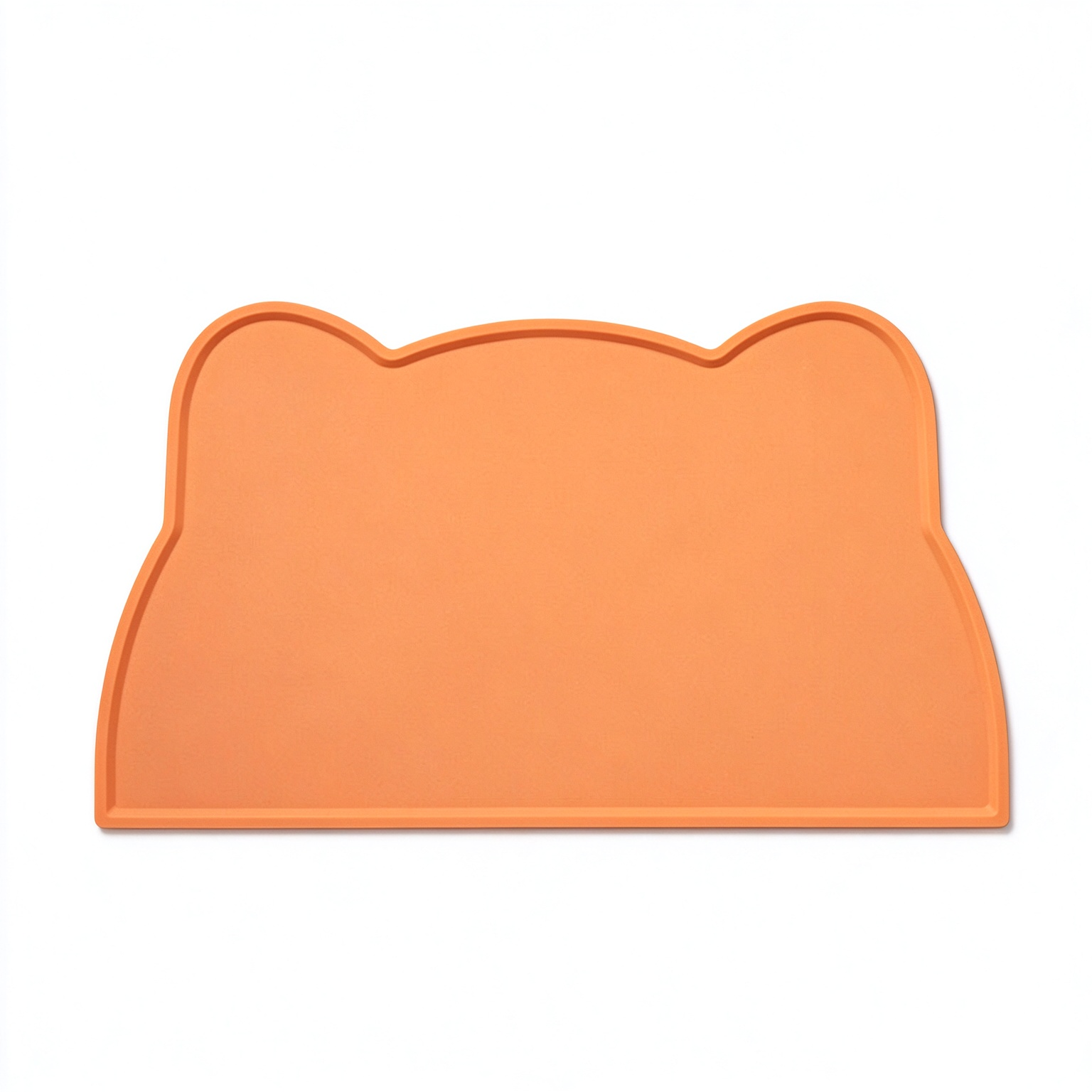 Solid orange cat ear shaped silicone pet feeding mat