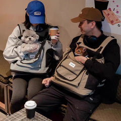 PawHavens 2-in-1 pet carrier backpack and front carrier for small dogs and cats, two people with pets in carriers