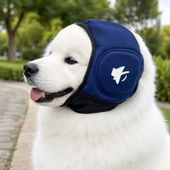 Dog wearing PawHavens calming noise-reducing ear muffs