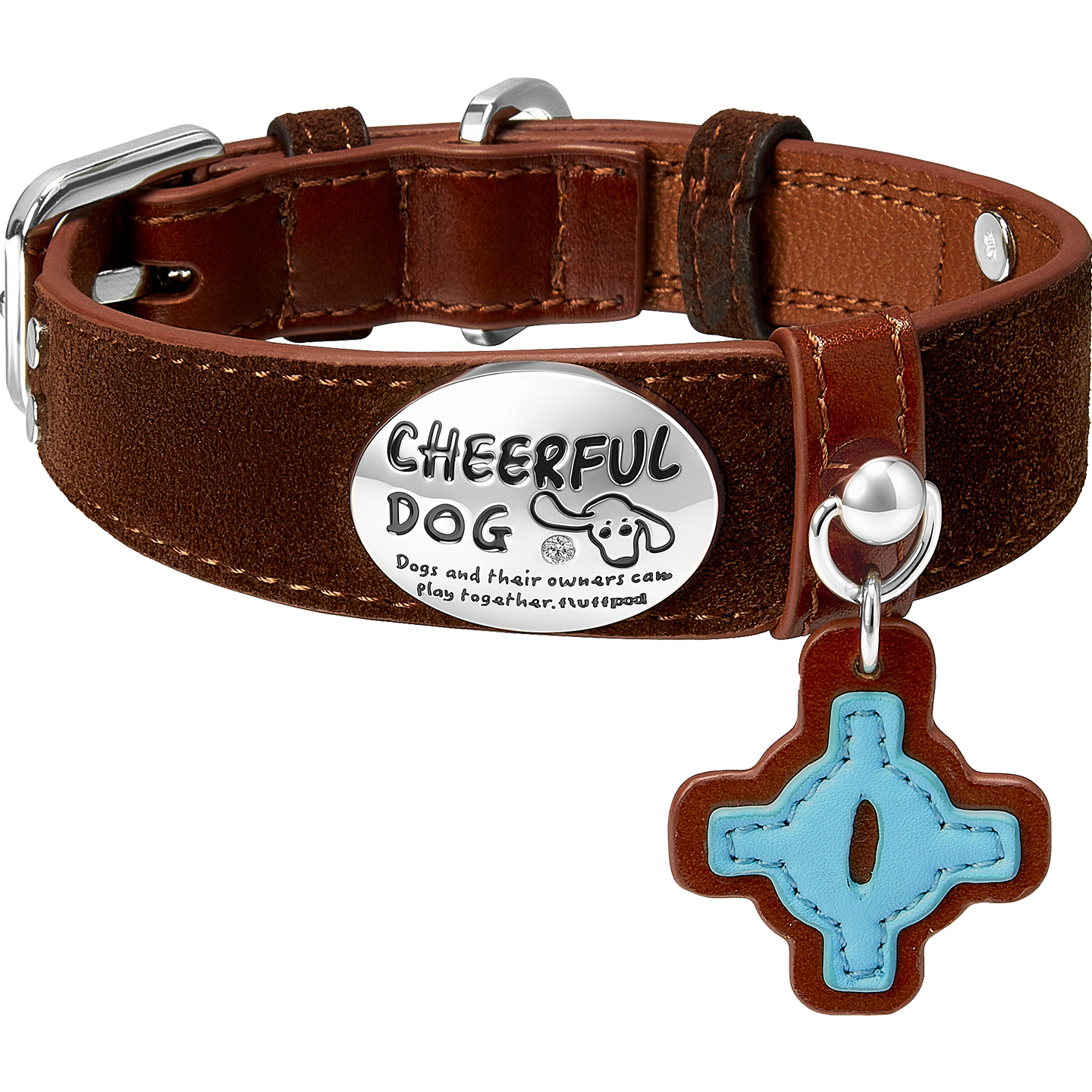 Genuine Leather Dog Collar and Leash Set with Premium Metal Hardware