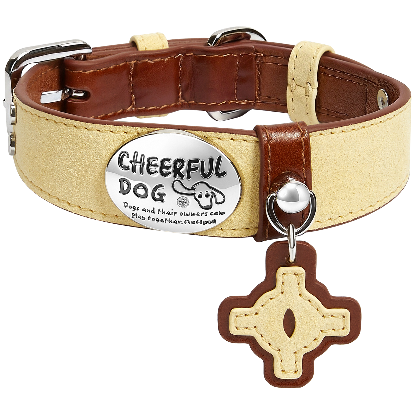 Genuine Leather Dog Collar and Leash Set with Premium Metal Hardware