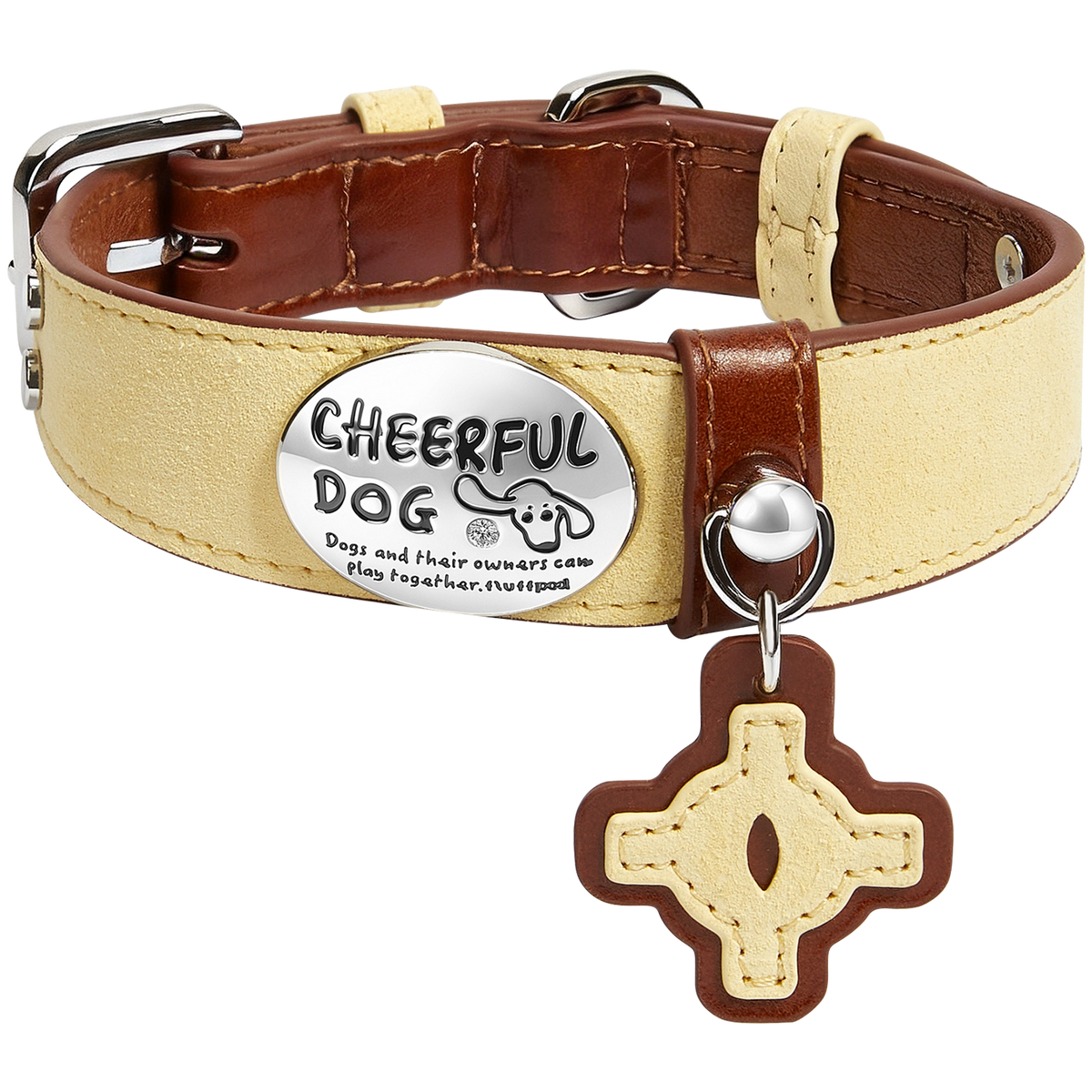 Genuine Leather Dog Collar and Leash Set with Premium Metal Hardware