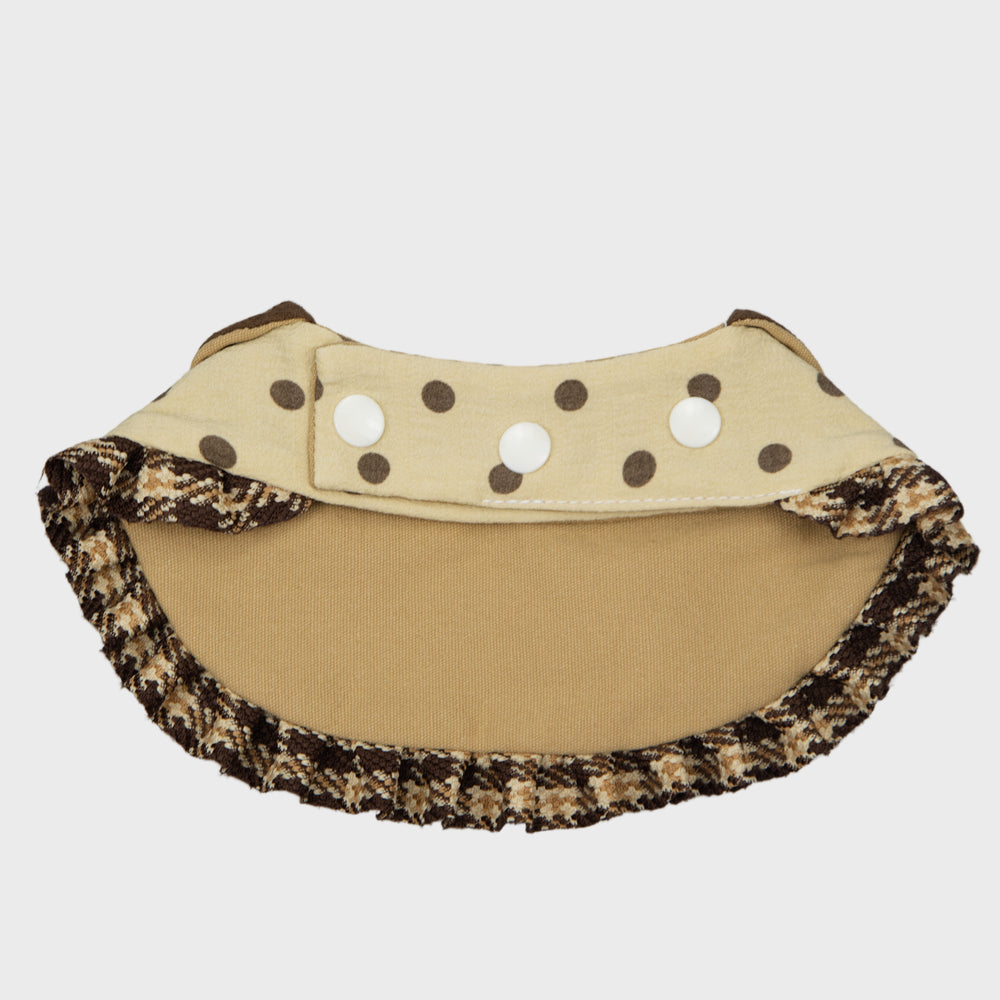 Back view of Polka Dot Milk Tea Embroidery Pet Bandana, ruffle hem and soft cotton fabric detail