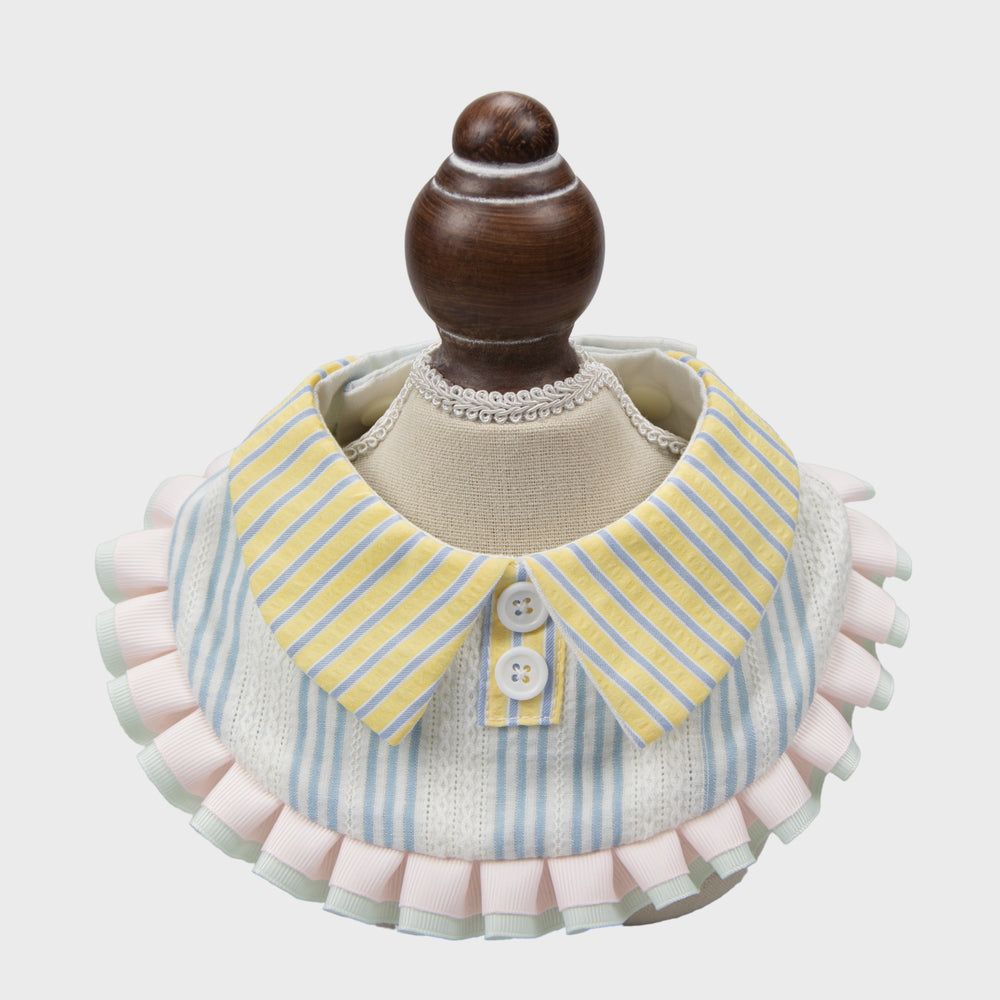 Side view of Striped Collar Frill Pet Bandana, preppy striped pet neckwear with cute frill collar