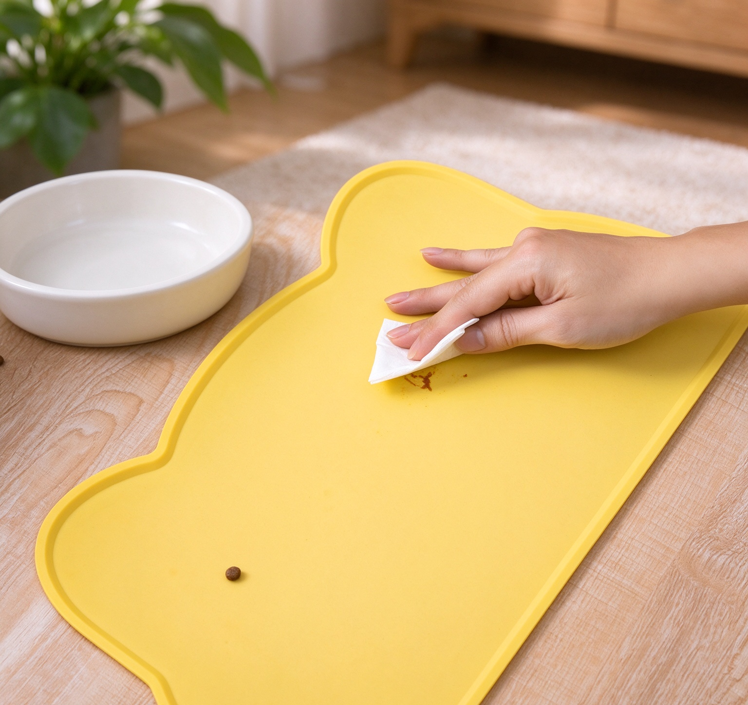 Wiping yellow cat ear silicone pet feeding mat easy clean